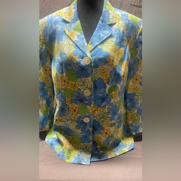 Vintage Linen Blend Retro Floral Blazer & Skirt Size 14 16 Norton Mcnaughten - Picture 15 of 16